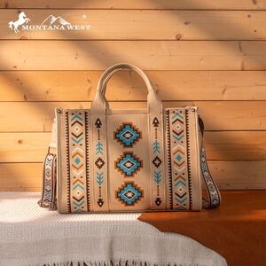 Montana West Aztec Retro Arrows Dual Sided Print Large Tote/Crossbody- Tan